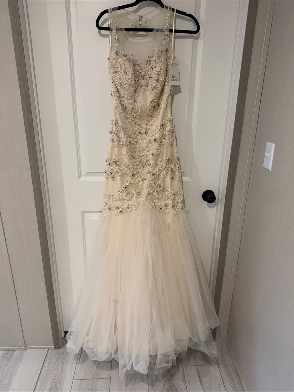 Sherri Hill Ivory-Beige Embellished Mermaid Wedding Gown